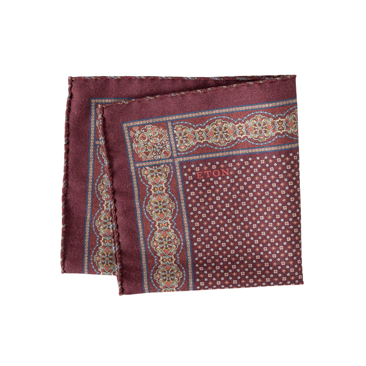 Burgundy Red Two-Face Wool Pocket Square - ETON
