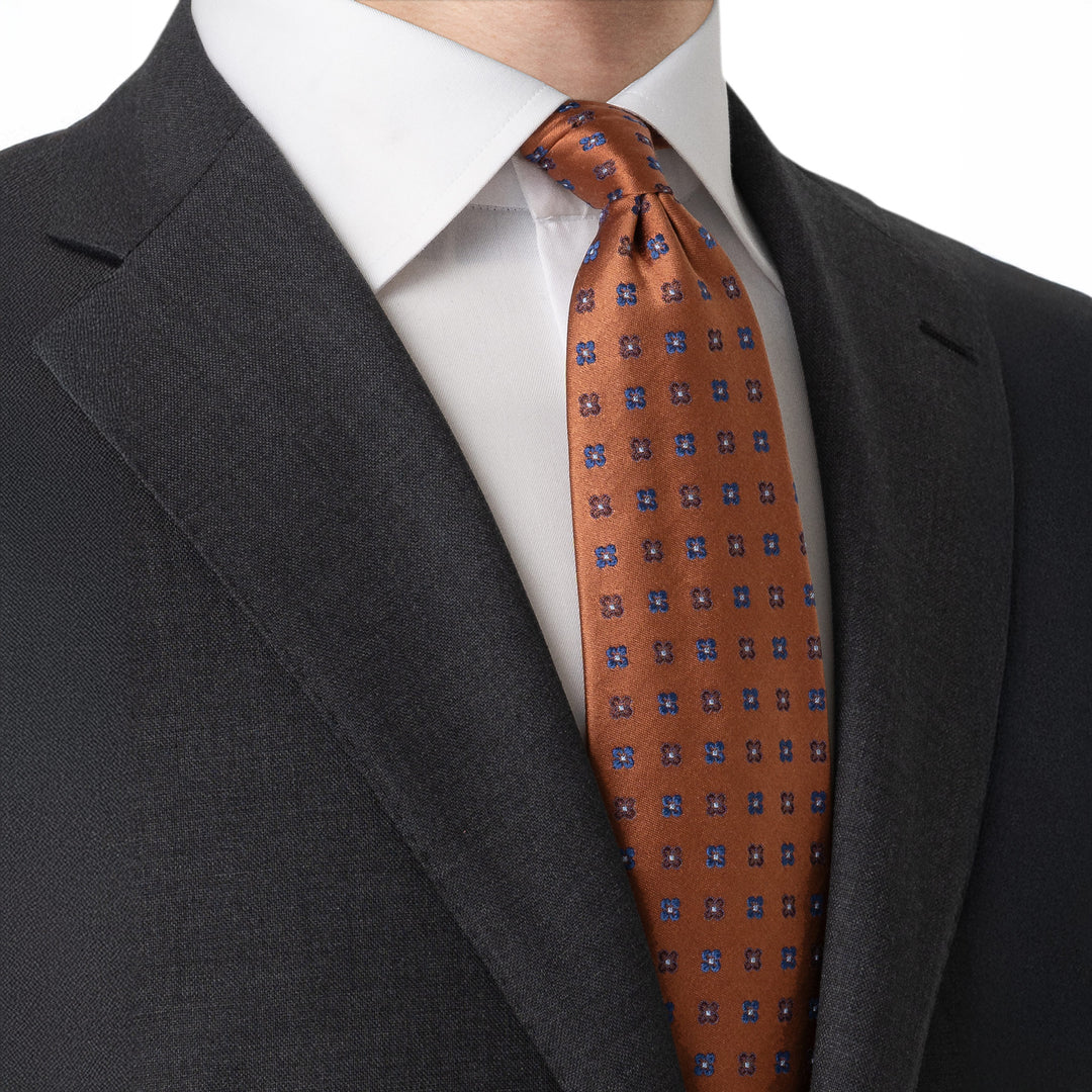Orange Micro Floral Woven Silk Tie - ETON