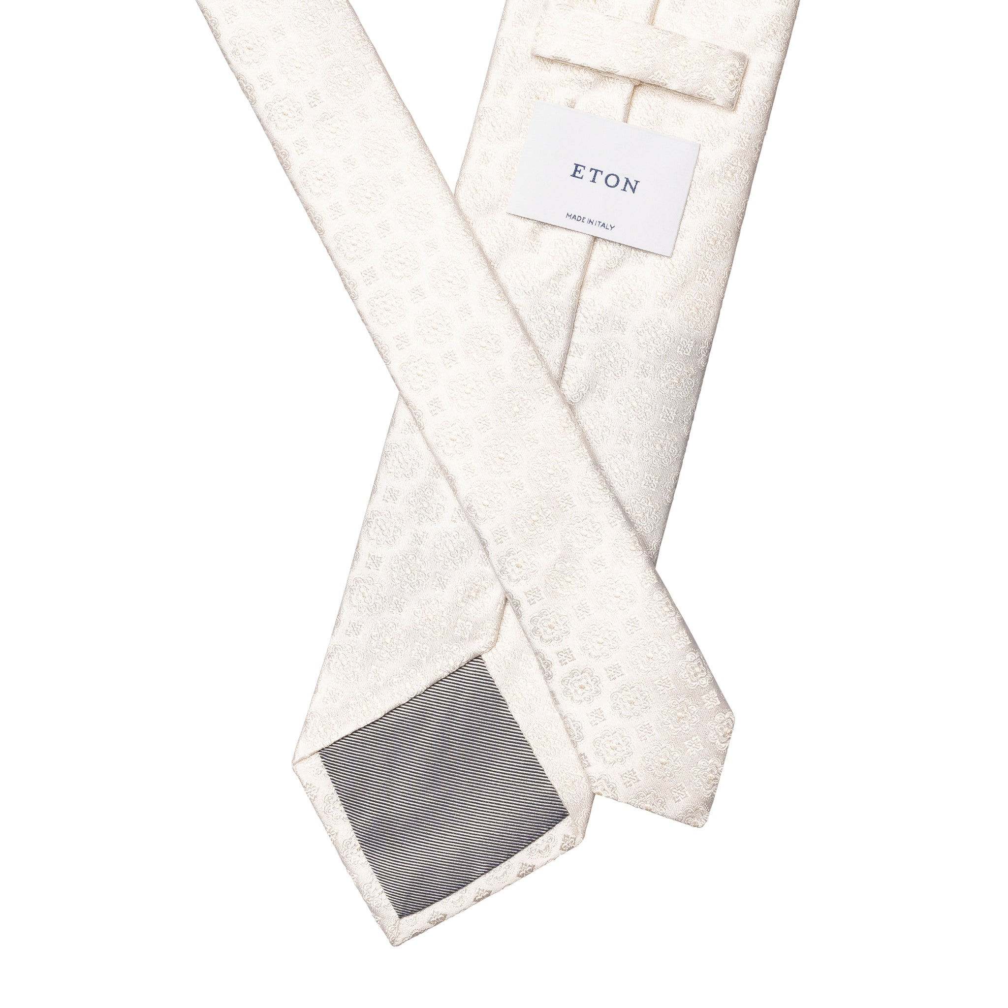 White Medallion Pattern Woven Silk Tie - ETON