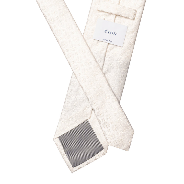 White Medallion Pattern Woven Silk Tie - ETON