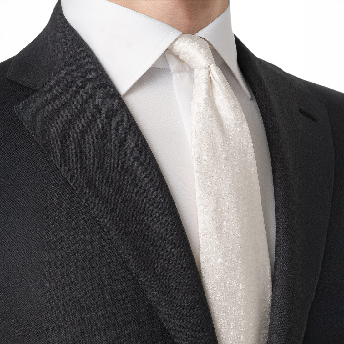 White Medallion Pattern Woven Silk Tie - ETON