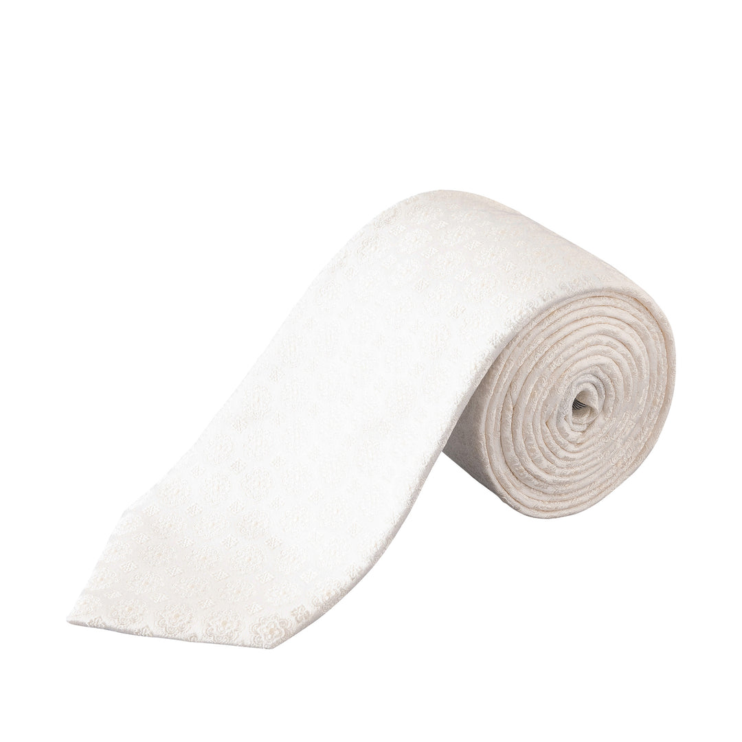 White Medallion Pattern Woven Silk Tie - ETON