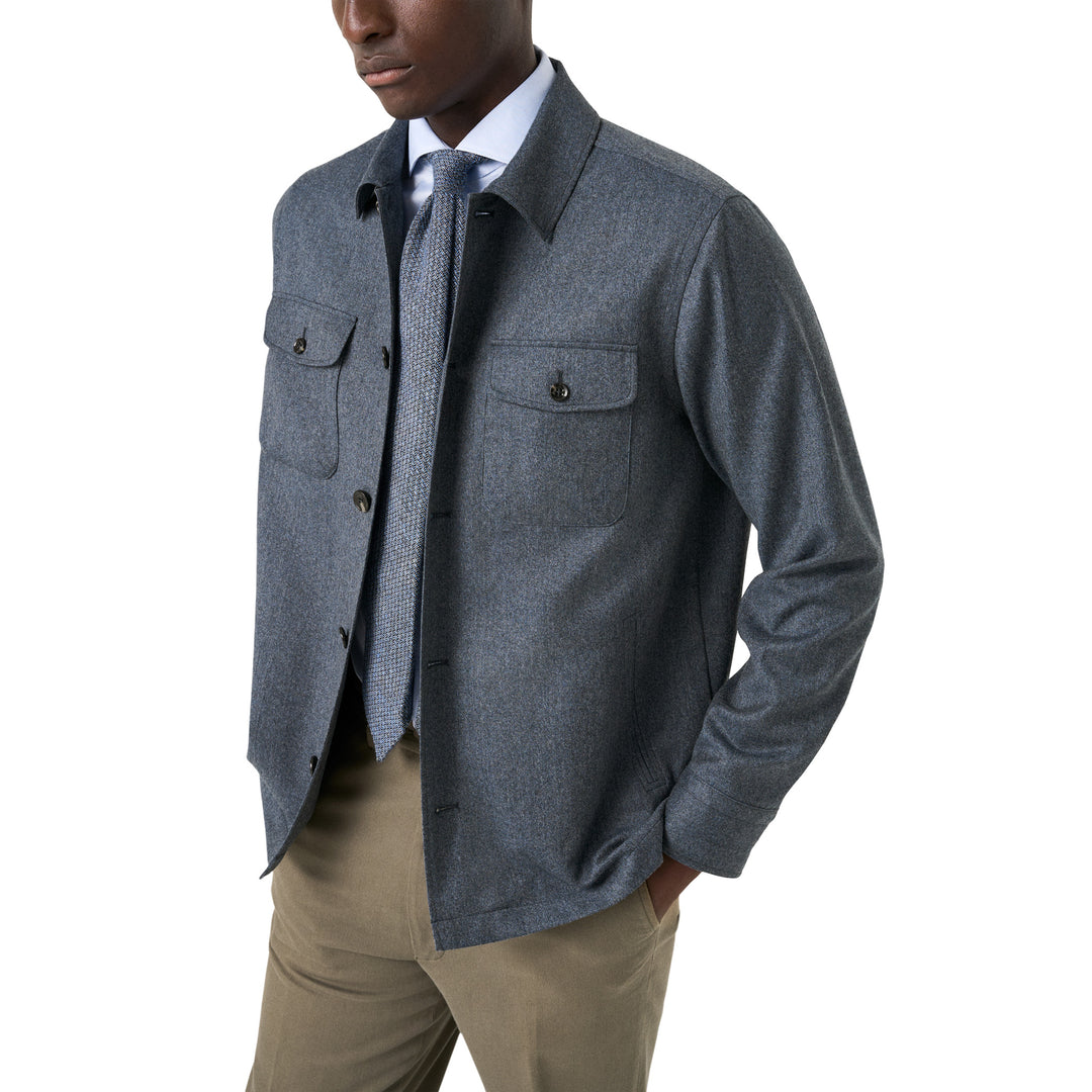 Steel Blue Active Wool Four-Pocket Overshirt - ETON