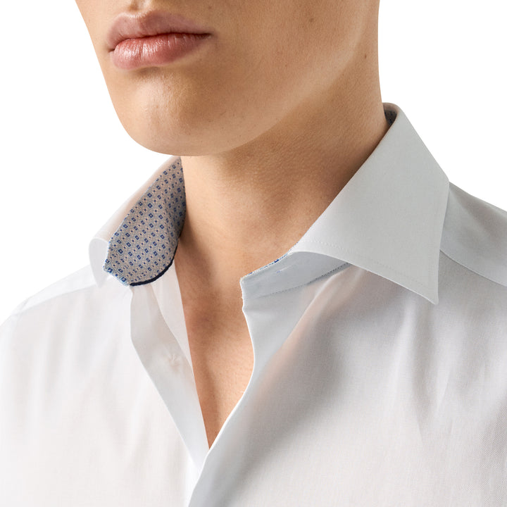 White Solid Geometric Effect Signature Twill Slim Fit Shirt - ETON