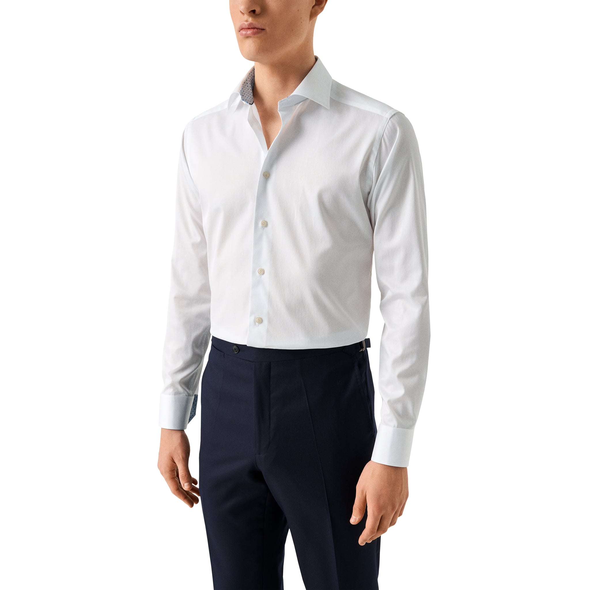 White Solid Geometric Effect Signature Twill Slim Fit Shirt - ETON