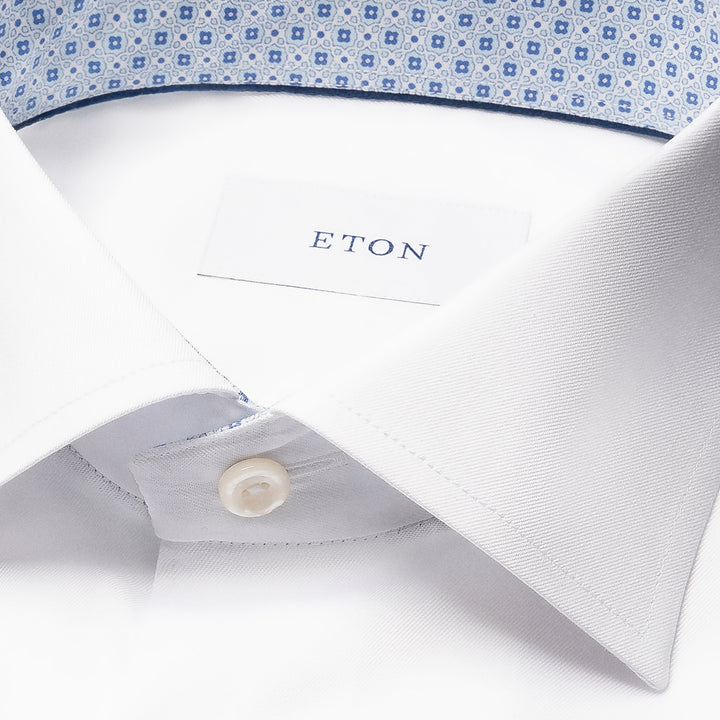 White Solid Geometric Effect Signature Twill Slim Fit Shirt - ETON