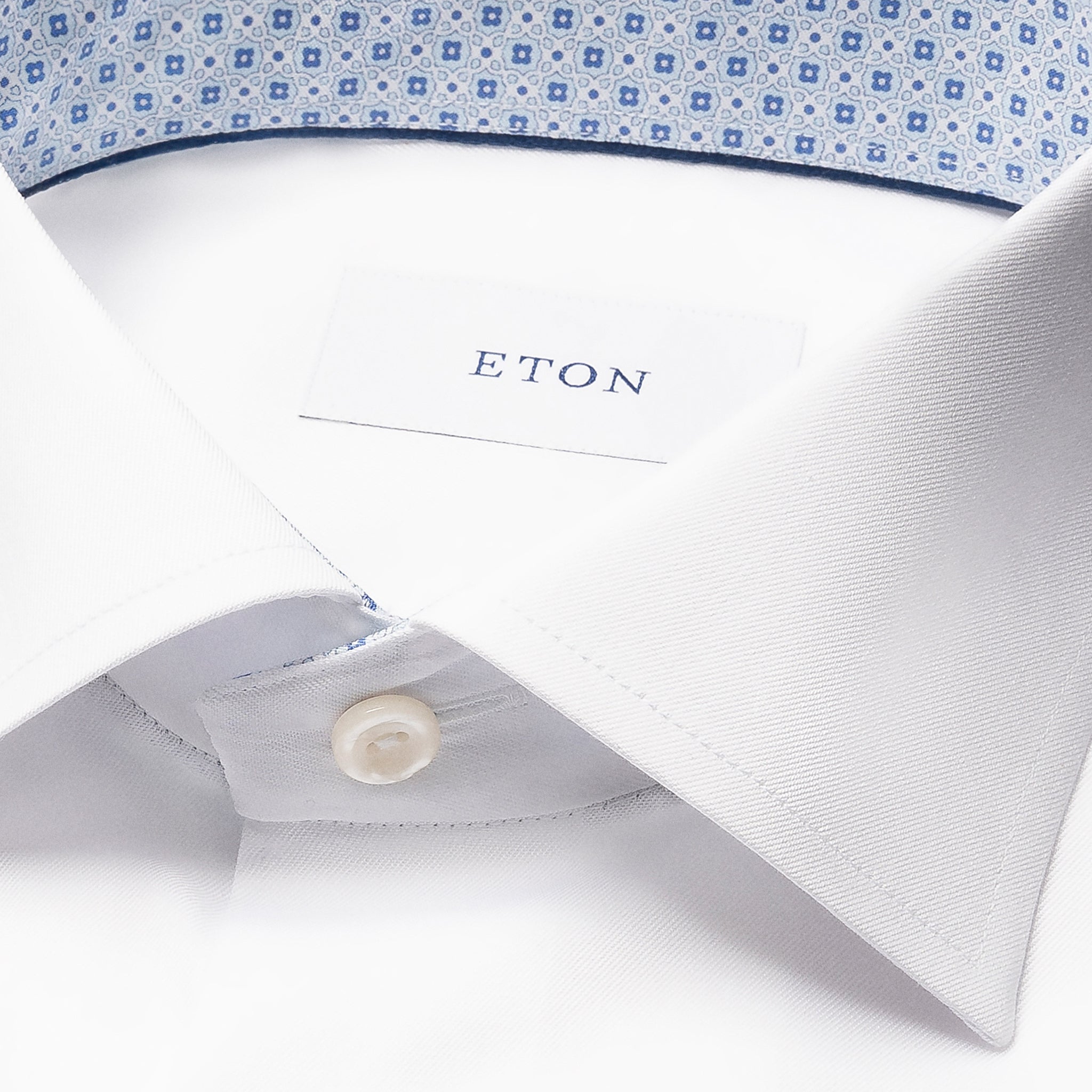 White Solid Geometric Effect Signature Twill Contemporary Fit Shirt - ETON