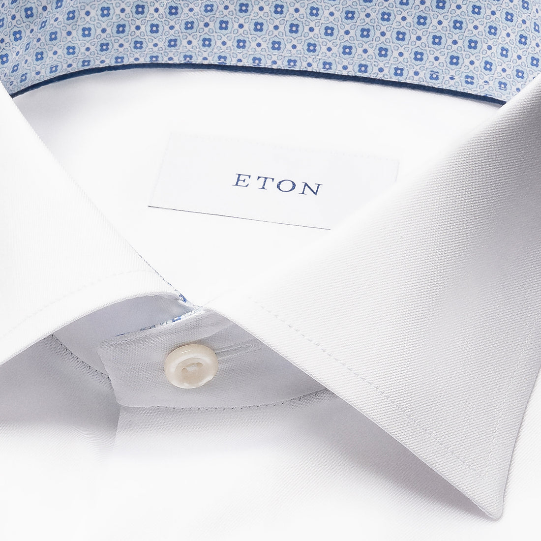 White Solid Geometric Effect Signature Twill Contemporary Fit Shirt - ETON