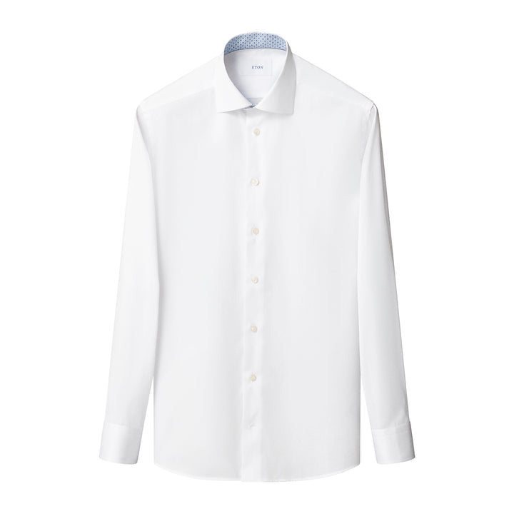 White Solid Geometric Effect Signature Twill Slim Fit Shirt - ETON