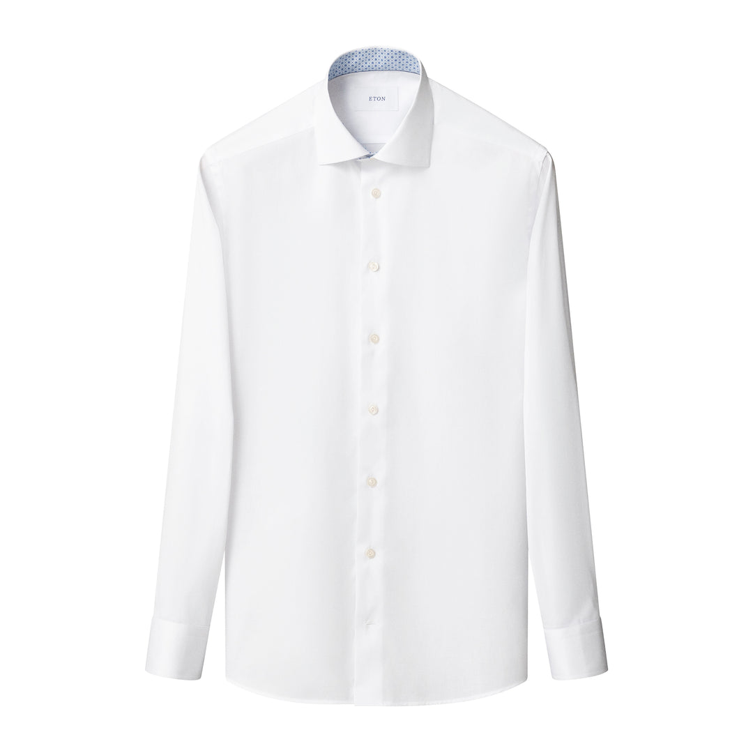White Solid Geometric Effect Signature Twill Contemporary Fit Shirt - ETON
