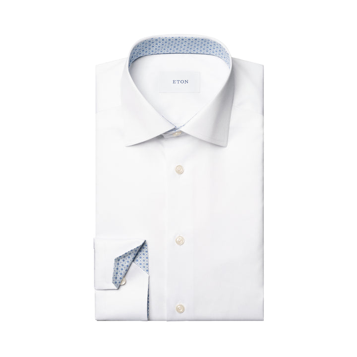 White Solid Geometric Effect Signature Twill Slim Fit Shirt - ETON