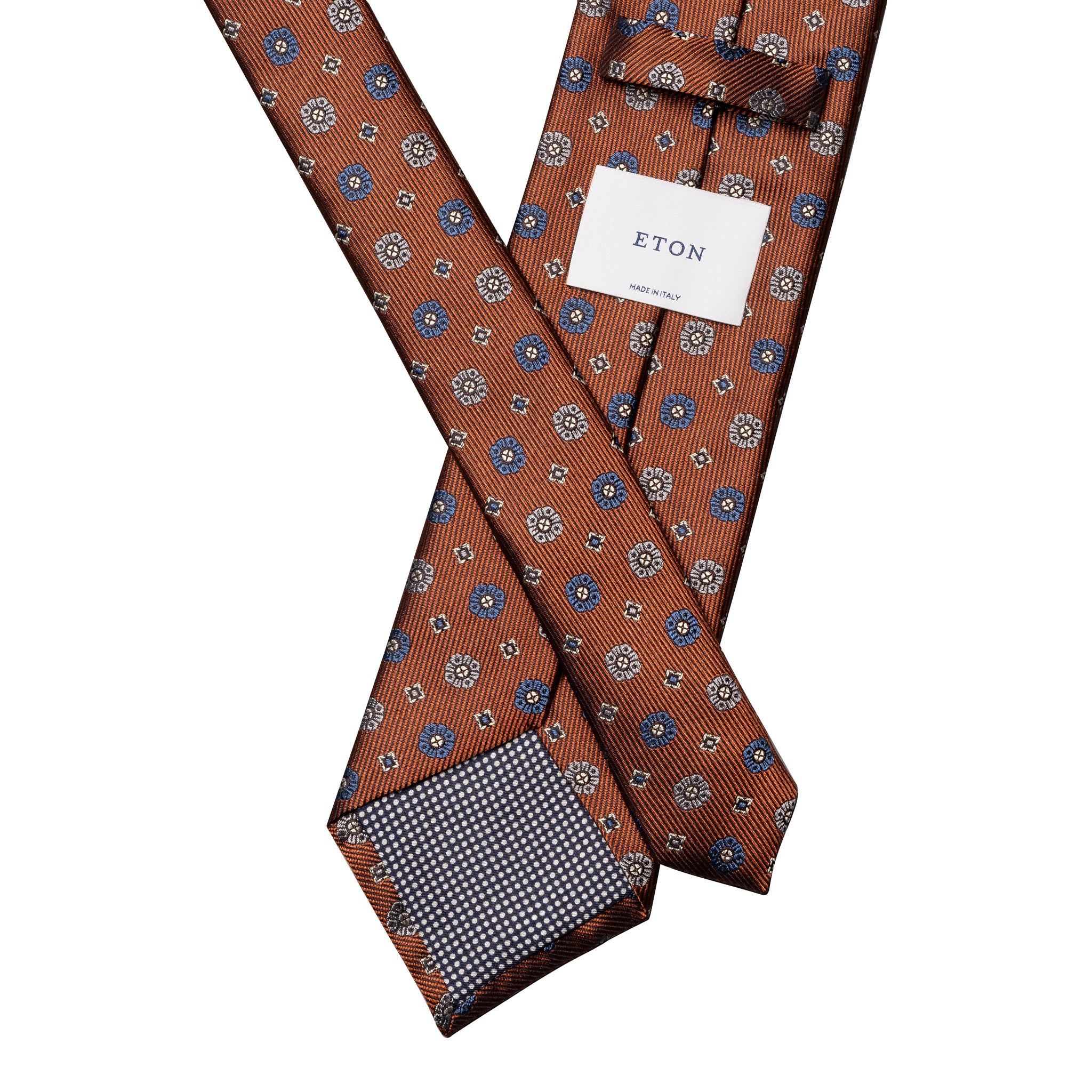 Orange Geometric Pattern Woven Silk Tie - ETON