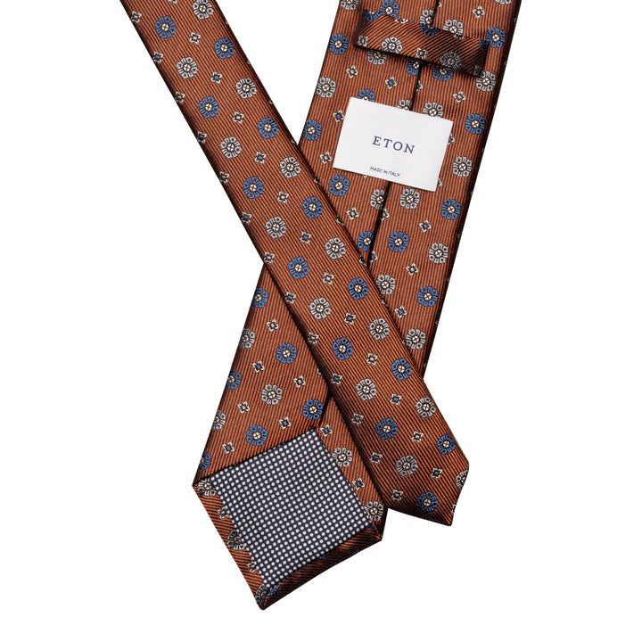 Orange Geometric Pattern Woven Silk Tie - ETON