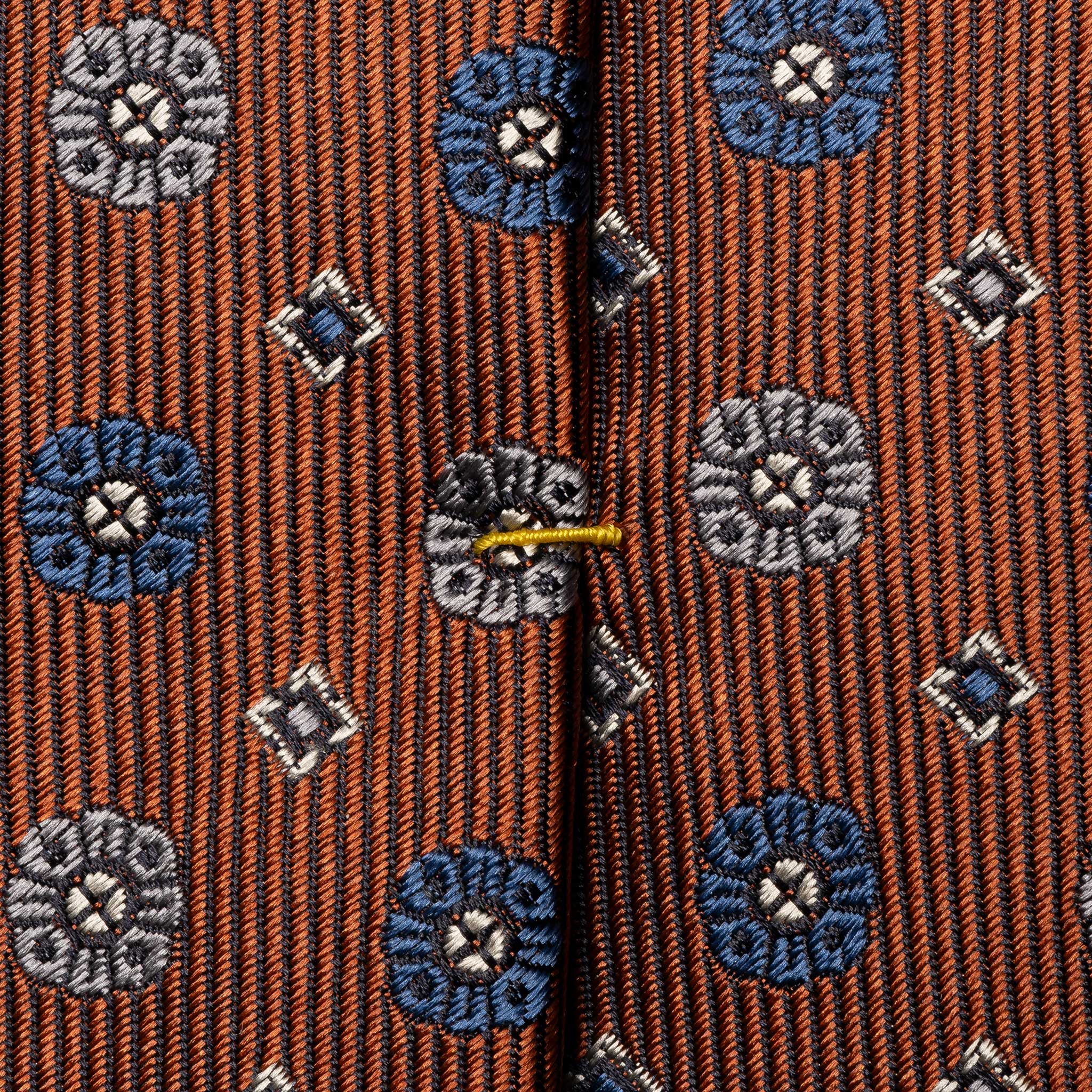 Orange Geometric Pattern Woven Silk Tie - ETON