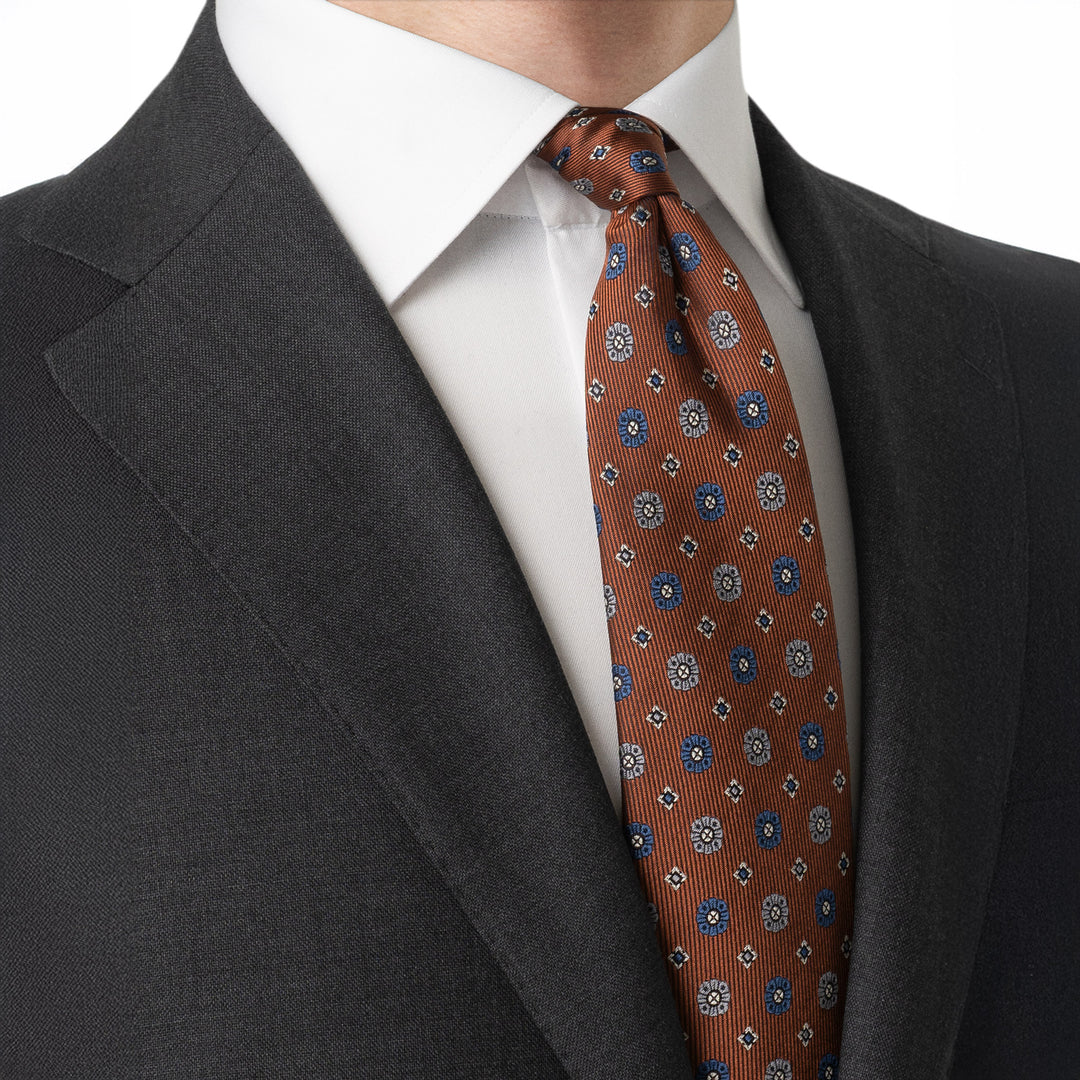Orange Geometric Pattern Woven Silk Tie - ETON