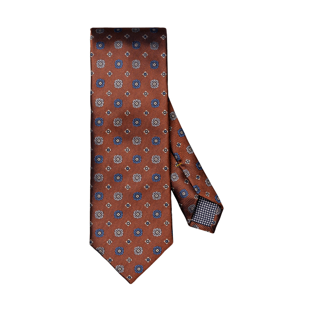 Orange Geometric Pattern Woven Silk Tie - ETON