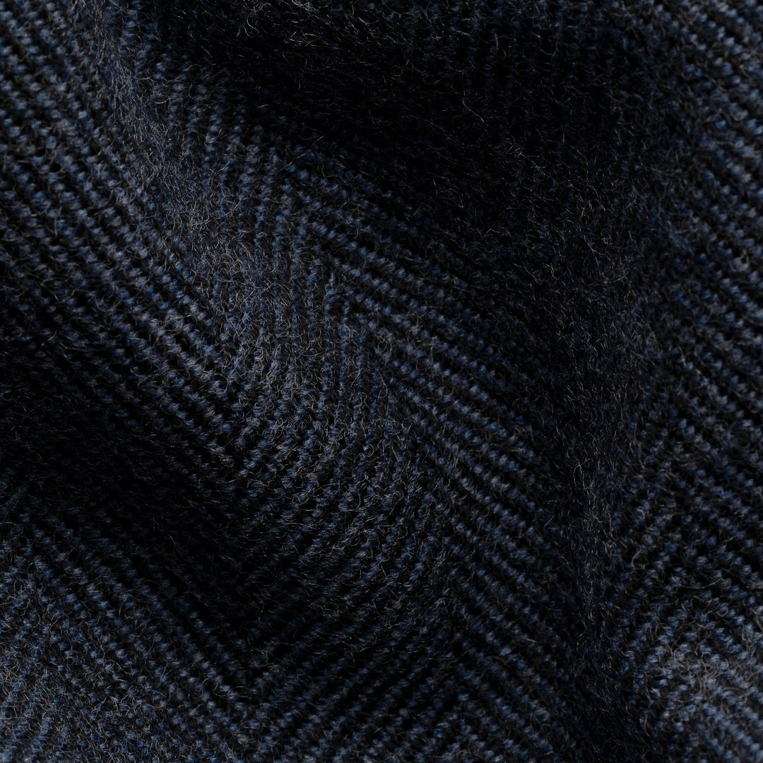 Navy Blue Herringbone Merino Wool Scarf - ETON