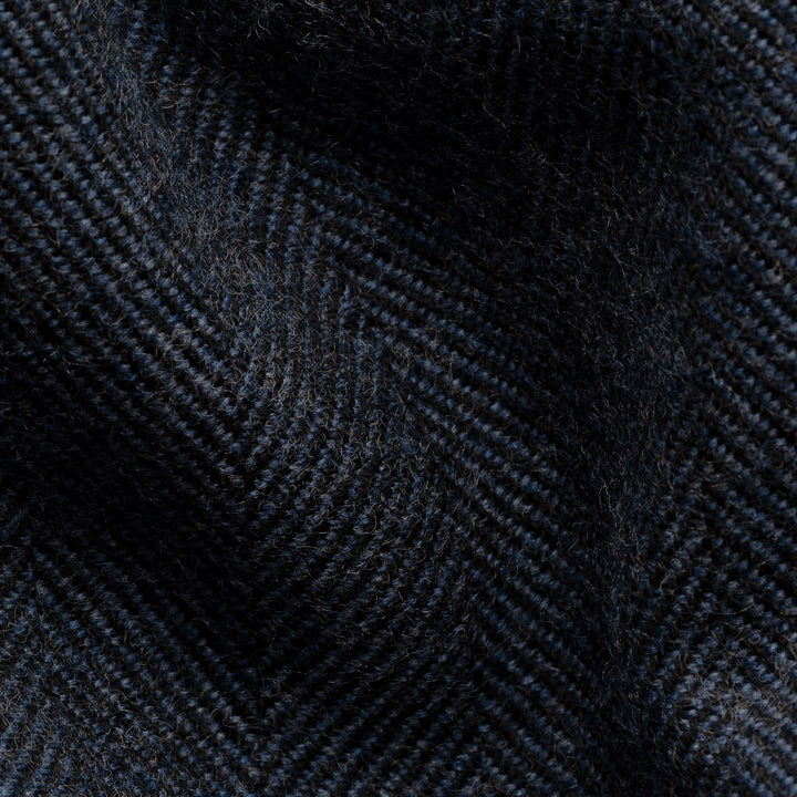 Navy Blue Herringbone Merino Wool Scarf - ETON