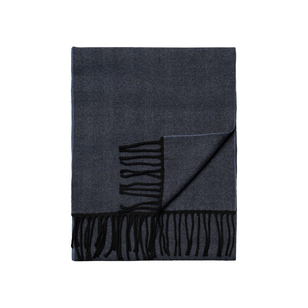 Navy Blue Herringbone Merino Wool Scarf - ETON