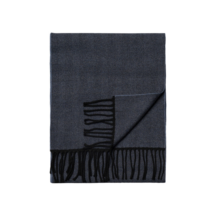 Navy Blue Herringbone Merino Wool Scarf - ETON
