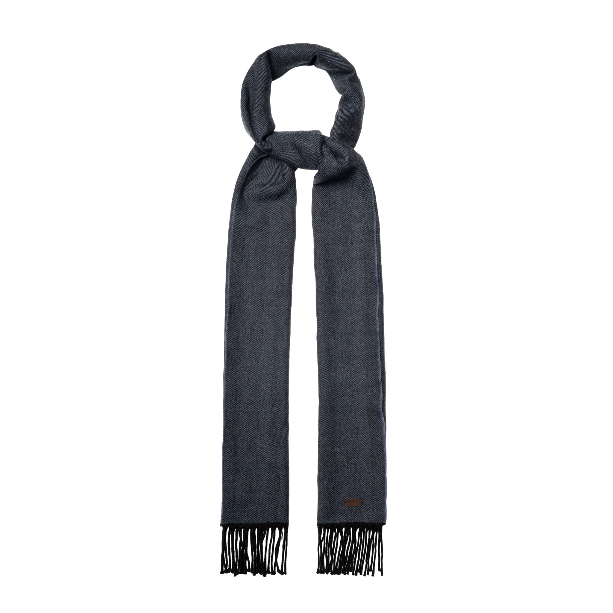 Navy Blue Herringbone Merino Wool Scarf - ETON