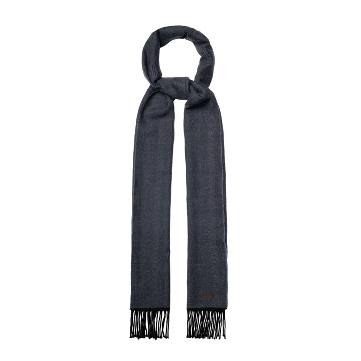 Navy Blue Herringbone Merino Wool Scarf - ETON