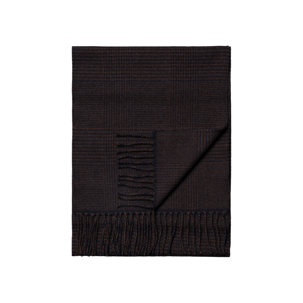 Dark Brown Prince-of-Wales Check Merino Wool Scarf - ETON