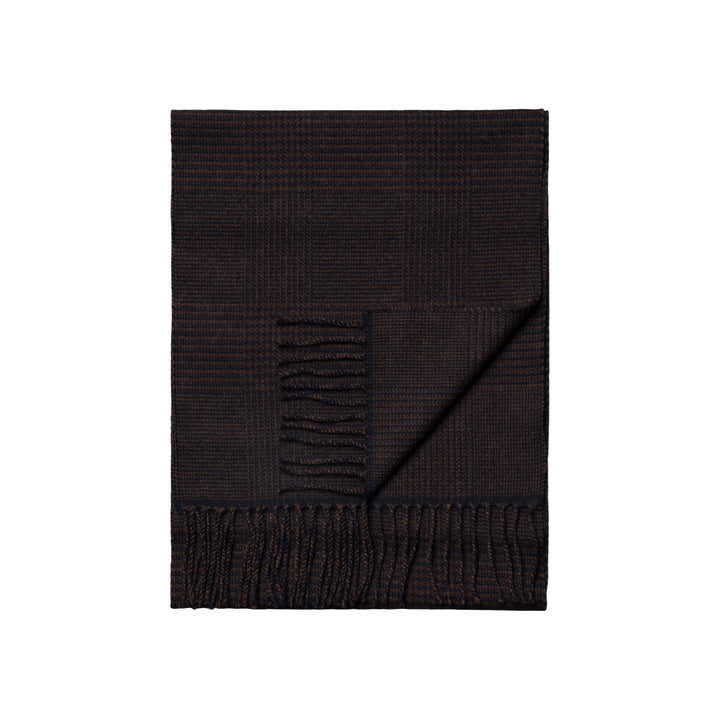 Dark Brown Prince-of-Wales Check Merino Wool Scarf - ETON
