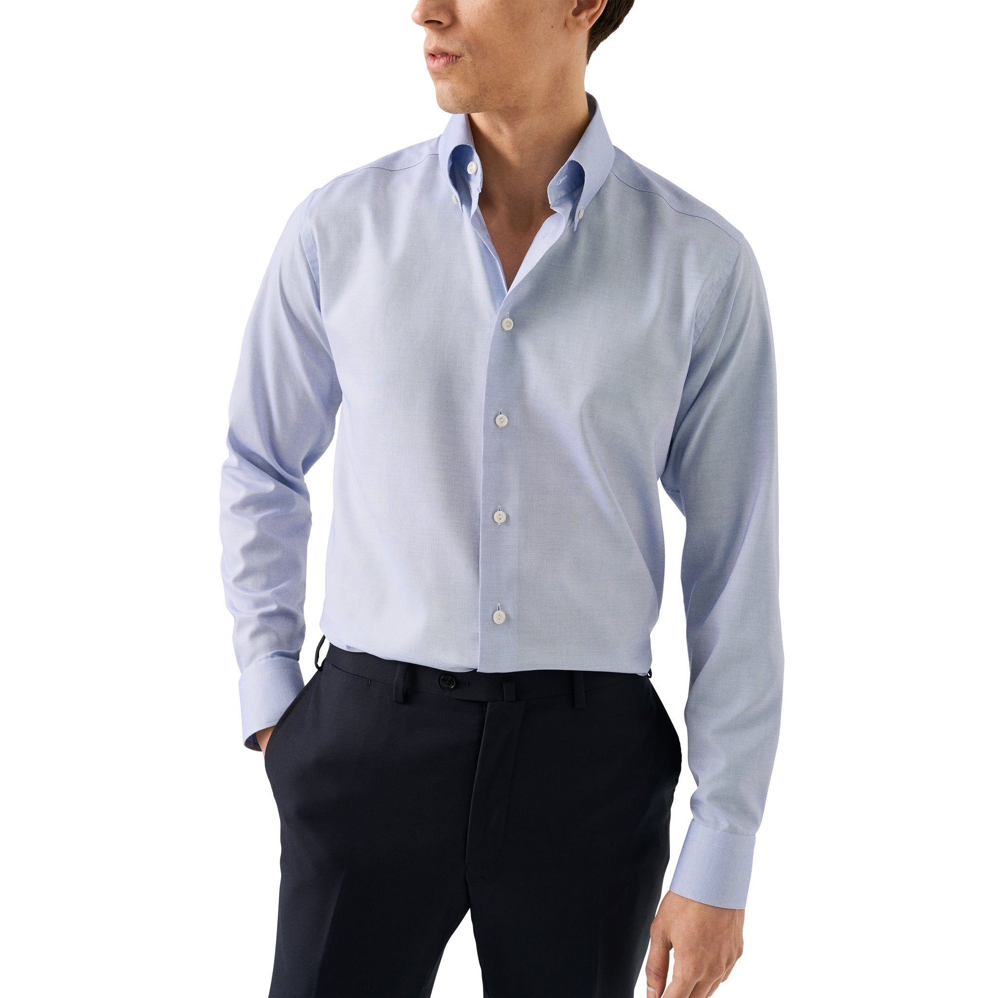 Blue Semi-Solid Wrinkle-Resistant Oxford Slim Fit Shirt - ETON