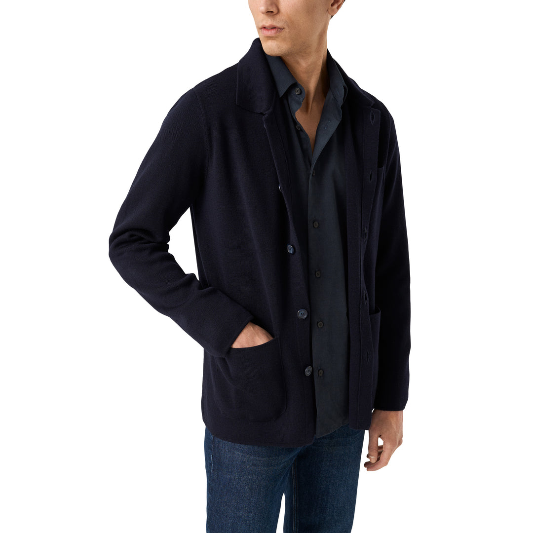 Navy Blue Wool Knit Milano Overshirt - ETON