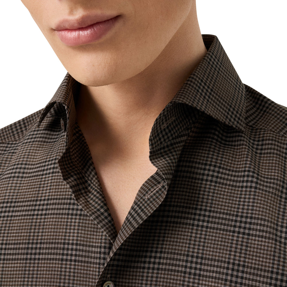 Brown Check Merino Wool Slim Fit Shirt - ETON