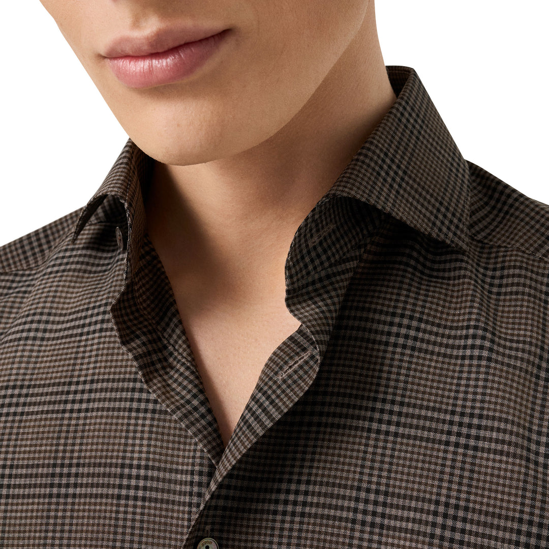 Brown Check Merino Wool Slim Fit Shirt - ETON