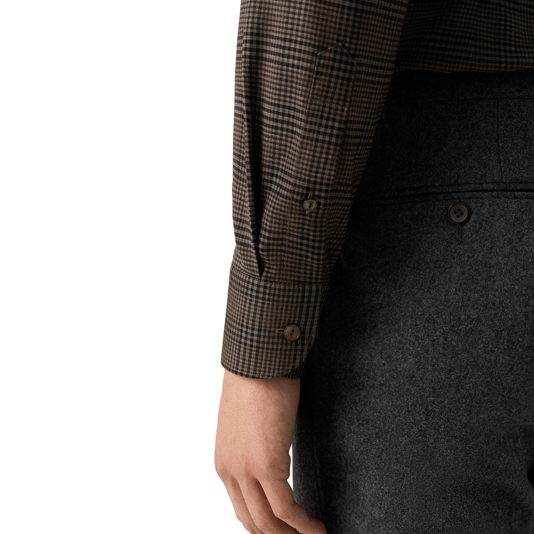 Brown Check Merino Wool Slim Fit Shirt - ETON