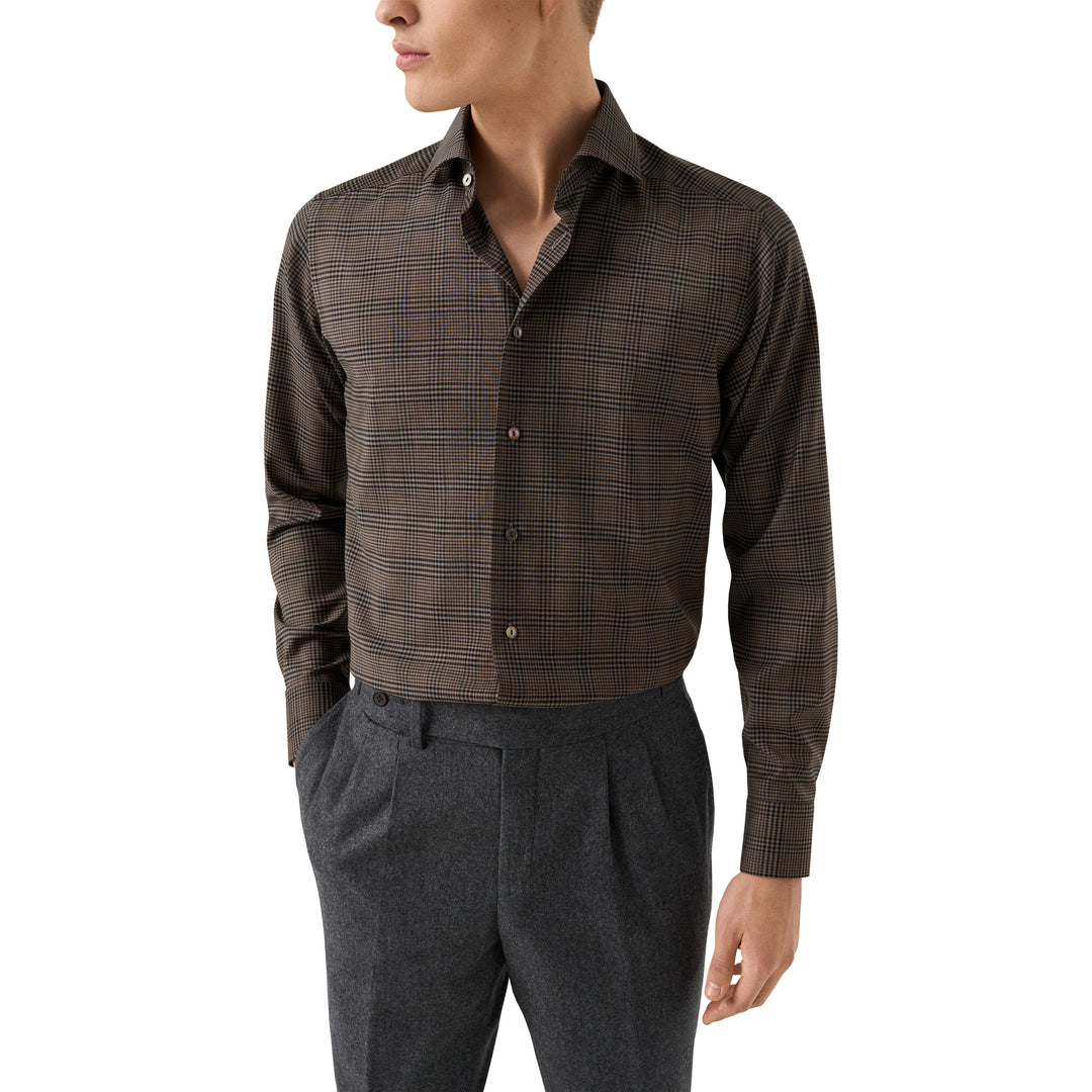 Brown Check Merino Wool Slim Fit Shirt - ETON
