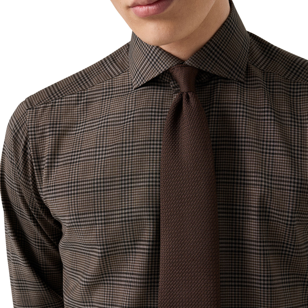 Brown Check Merino Wool Slim Fit Shirt - ETON