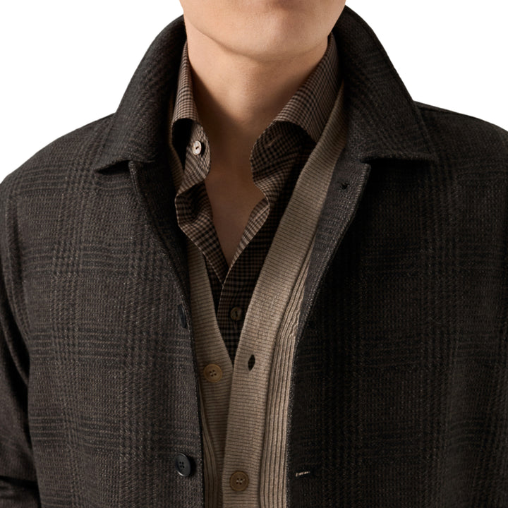Brown Check Merino Wool Slim Fit Shirt - ETON