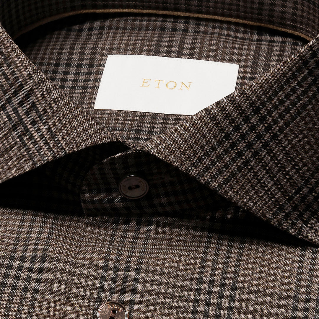 Brown Check Merino Wool Slim Fit Shirt - ETON