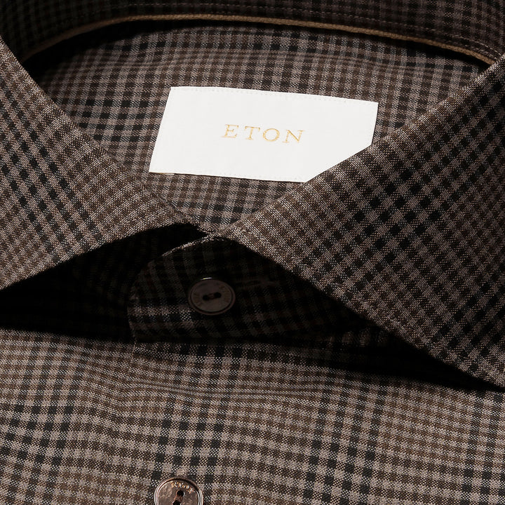 Brown Check Merino Wool Slim Fit Shirt - ETON