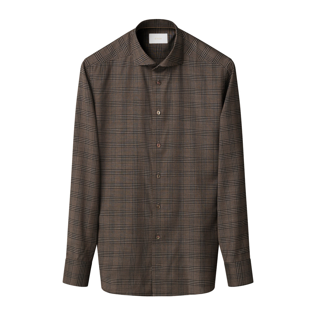 Brown Check Merino Wool Slim Fit Shirt - ETON