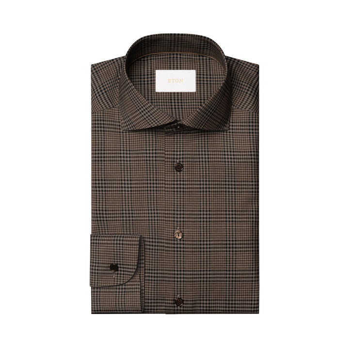 Brown Check Merino Wool Slim Fit Shirt - ETON