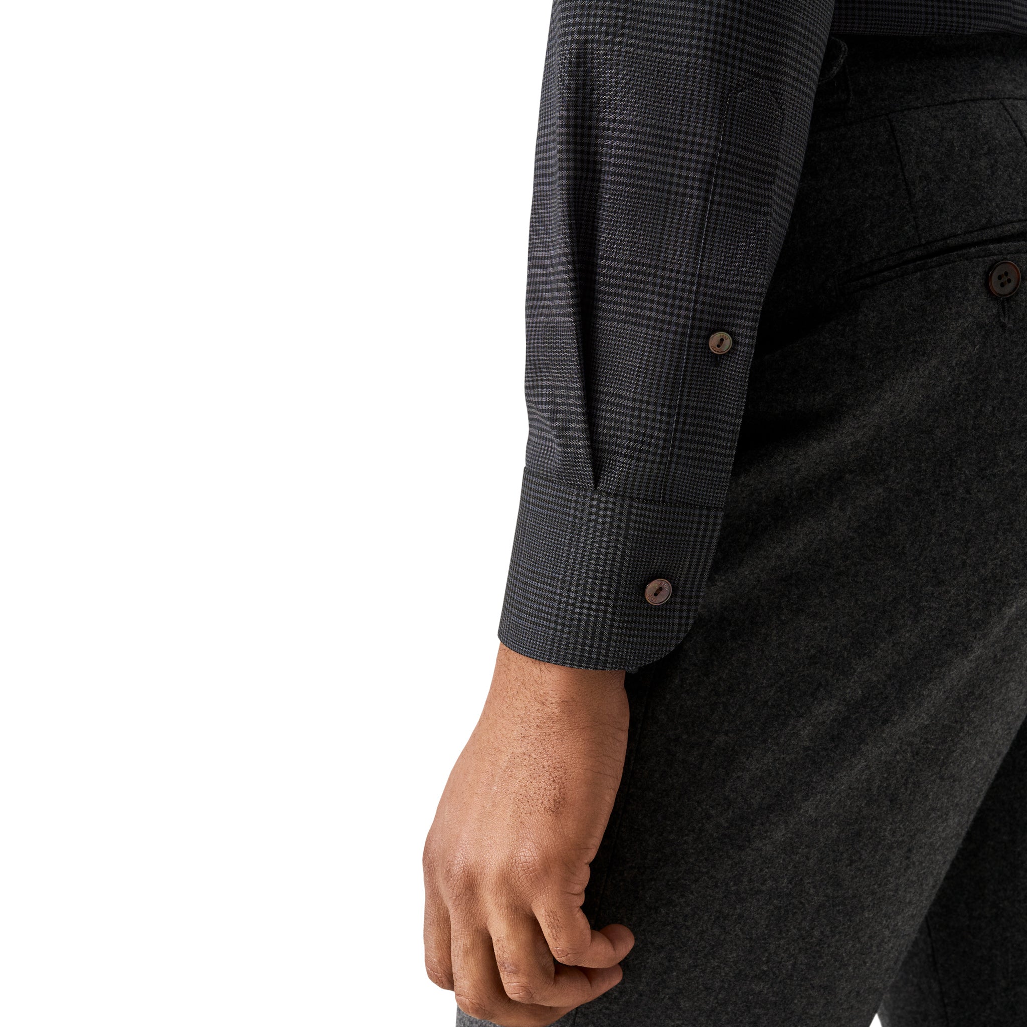Dark Gray Check Merino Wool Slim Fit Shirt - ETON