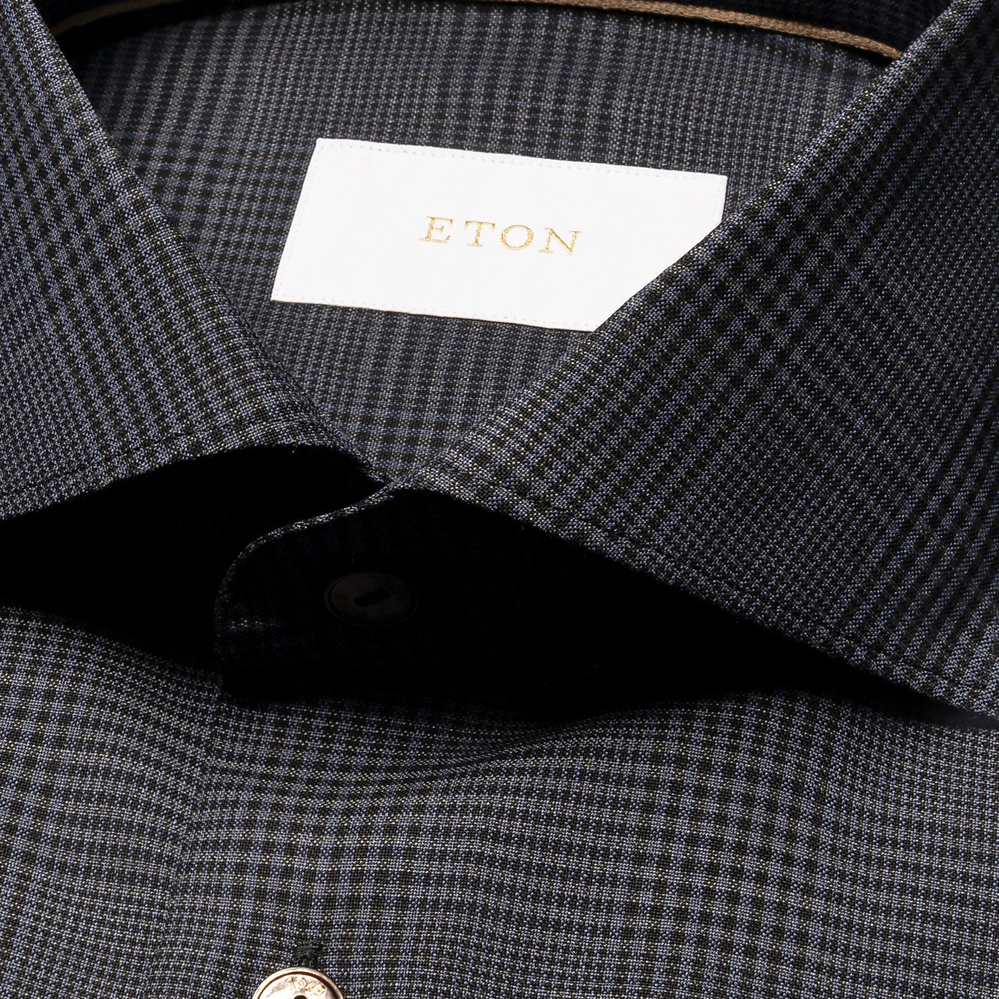 Dark Gray Check Merino Wool Slim Fit Shirt - ETON