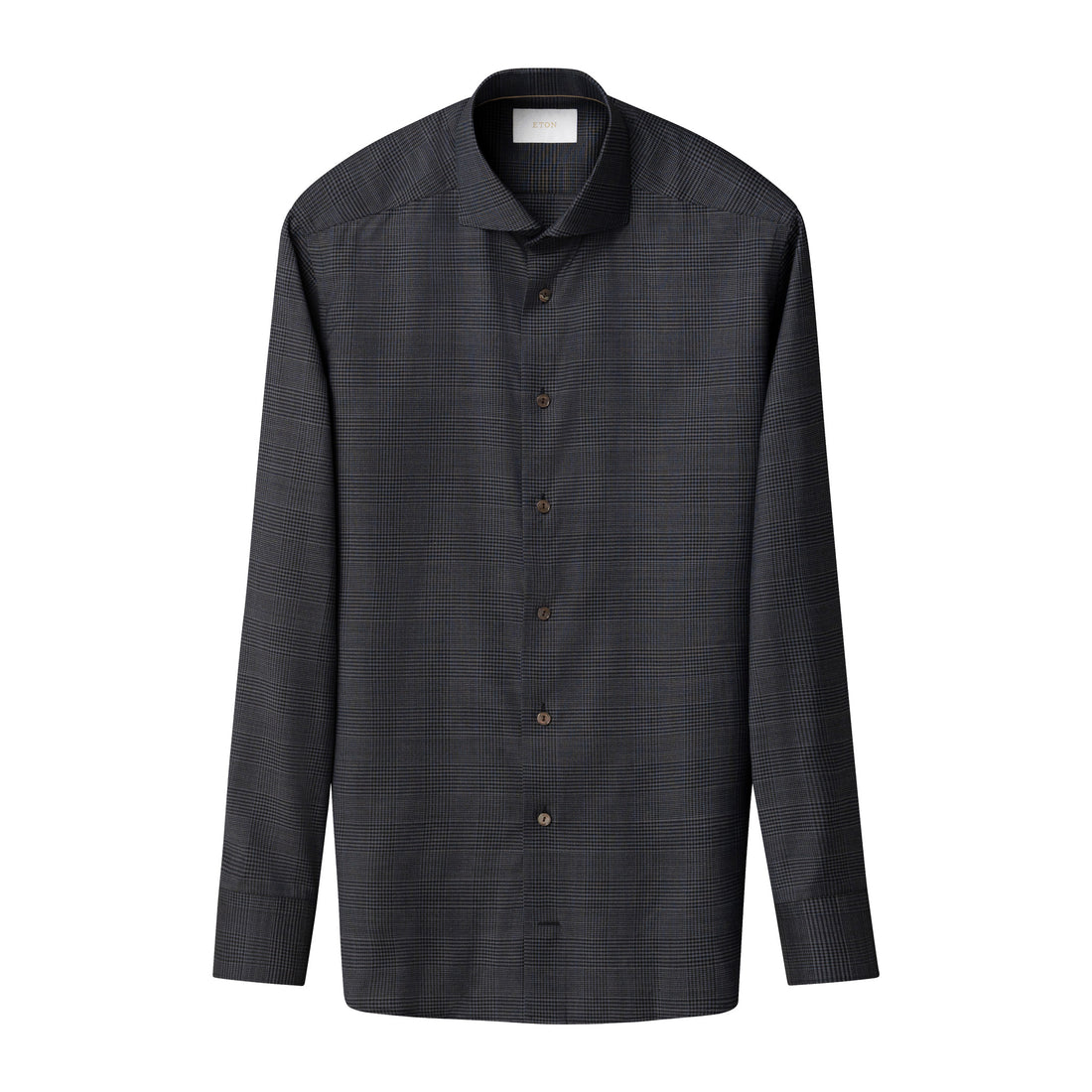 Dark Gray Check Merino Wool Slim Fit Shirt - ETON