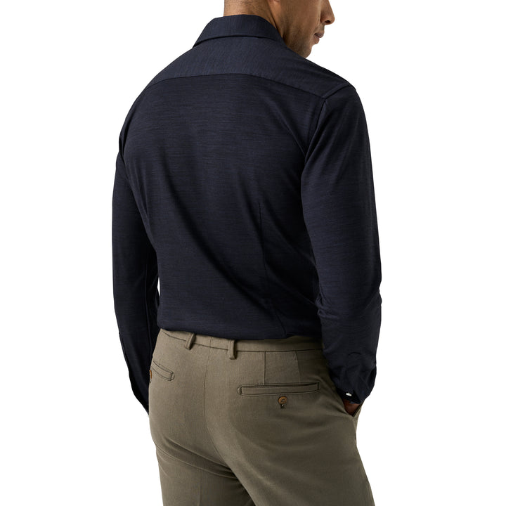 Navy Blue Knitted Merino-Lyocell Contemporary Fit Casual Shirt - ETON