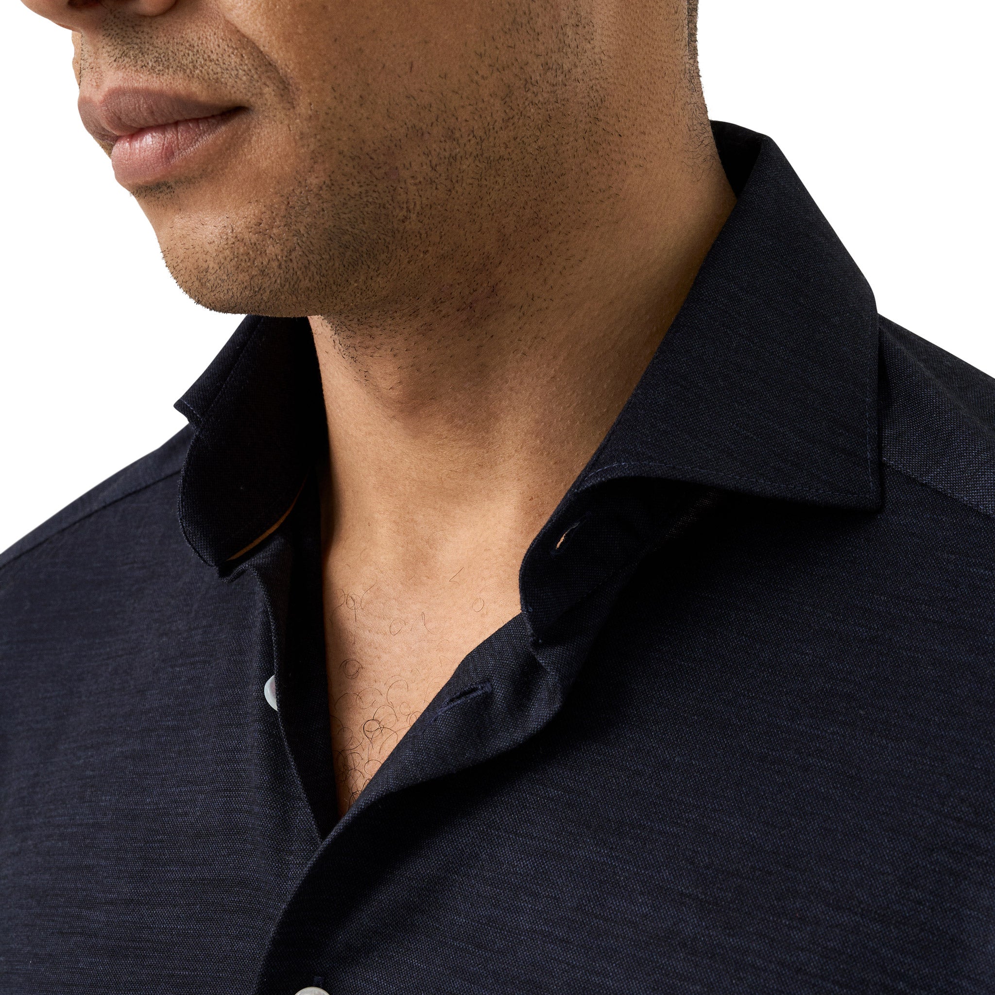 Navy Blue Knitted Merino-Lyocell Contemporary Fit Casual Shirt - ETON