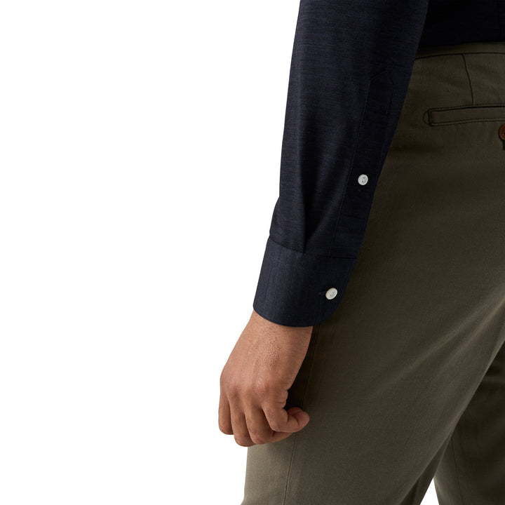 Navy Blue Knitted Merino-Lyocell Slim Fit Casual Shirt - ETON