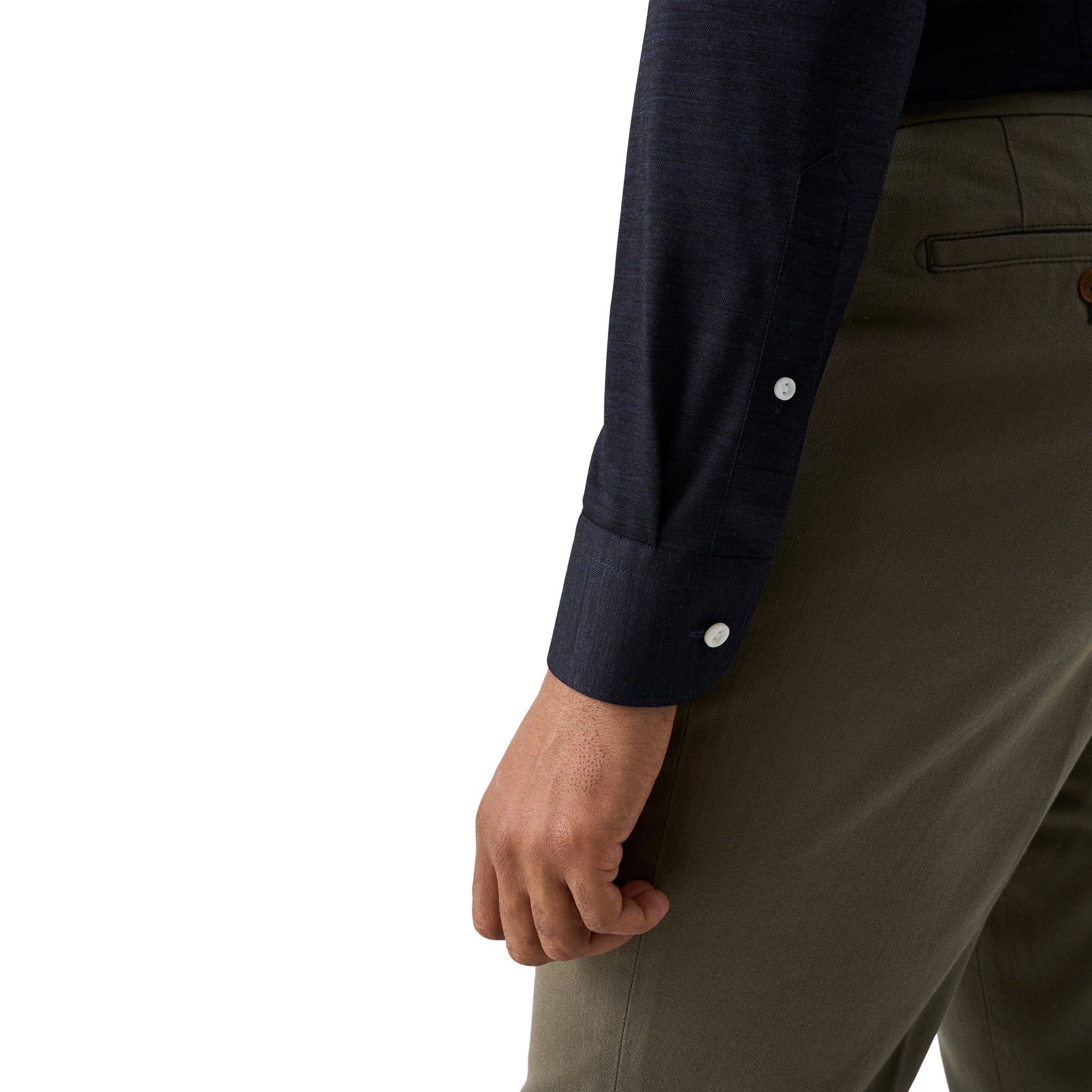 Navy Blue Knitted Merino-Lyocell Contemporary Fit Casual Shirt - ETON