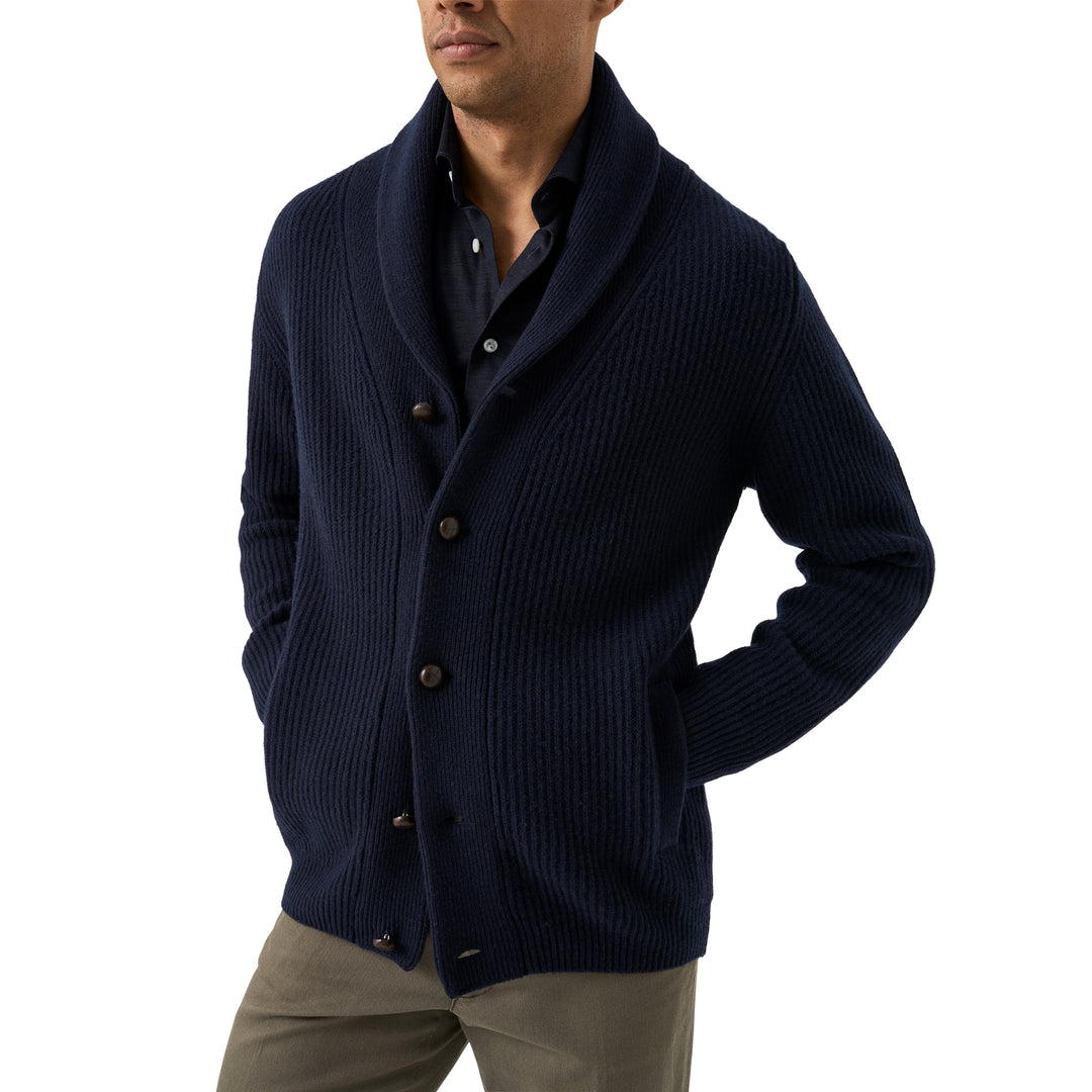 Navy Blue Knitted Merino-Lyocell Contemporary Fit Casual Shirt - ETON