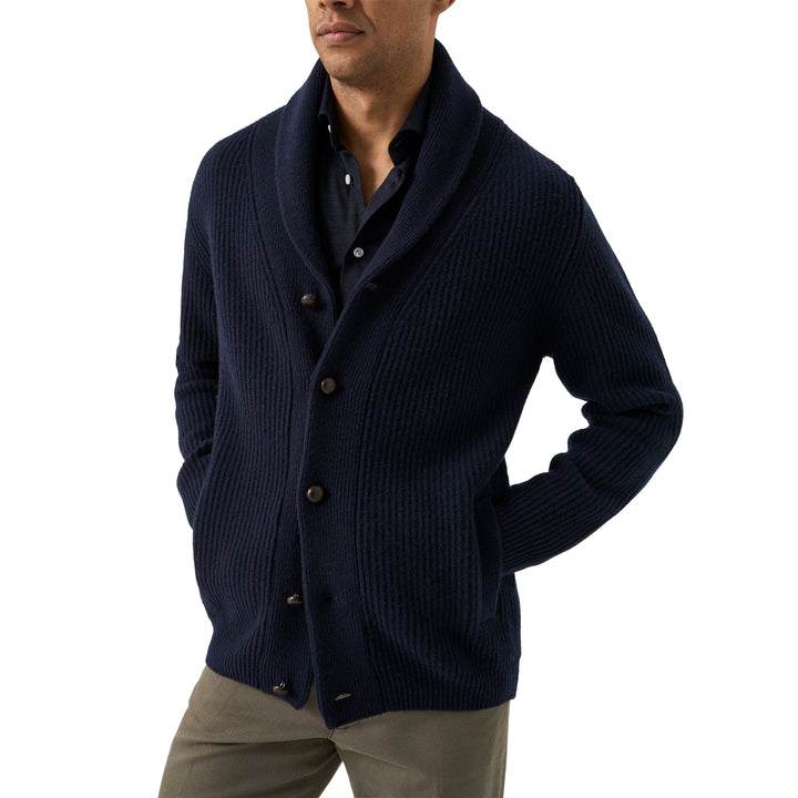 Navy Blue Knitted Merino-Lyocell Contemporary Fit Casual Shirt - ETON