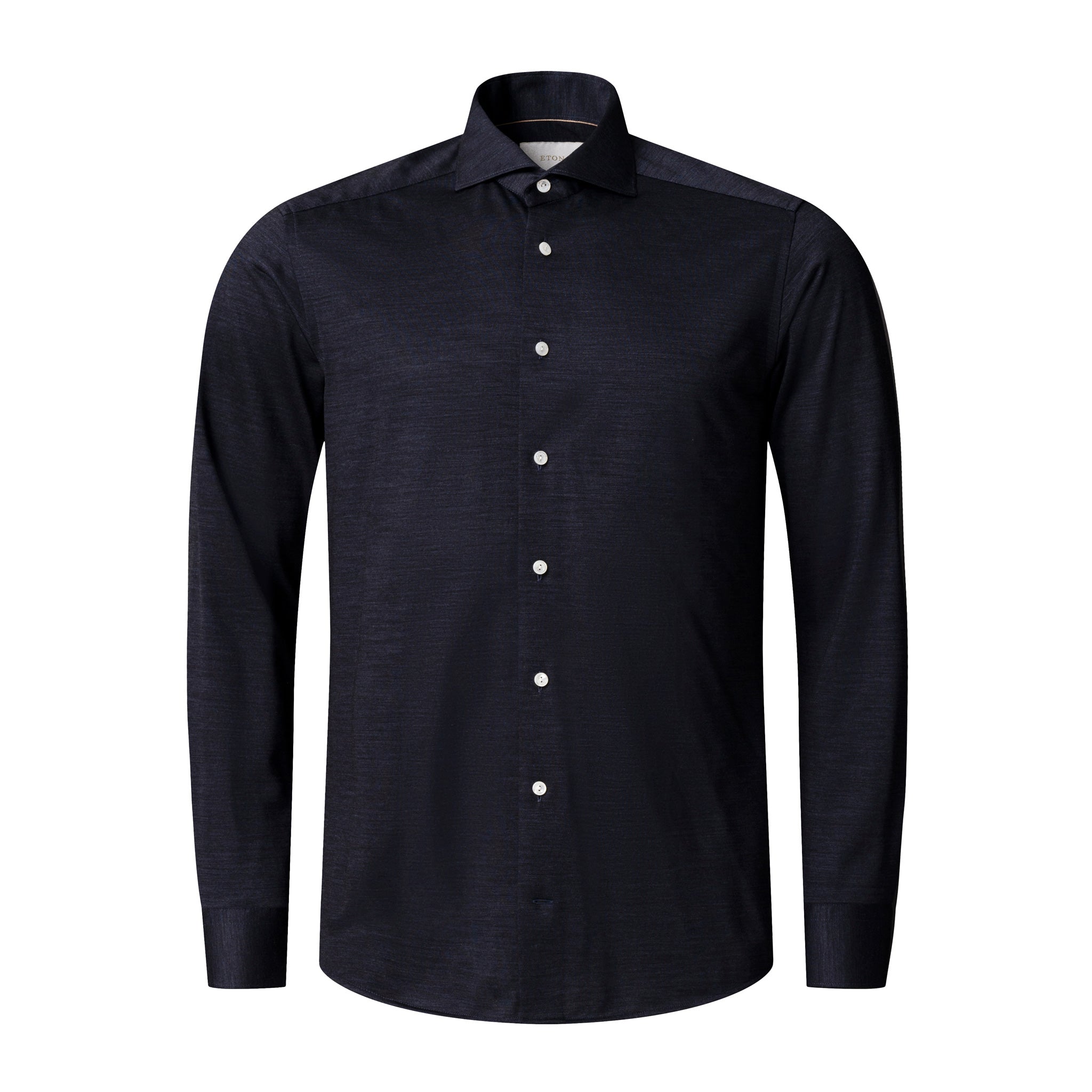 Navy Blue Knitted Merino-Lyocell Contemporary Fit Casual Shirt - ETON
